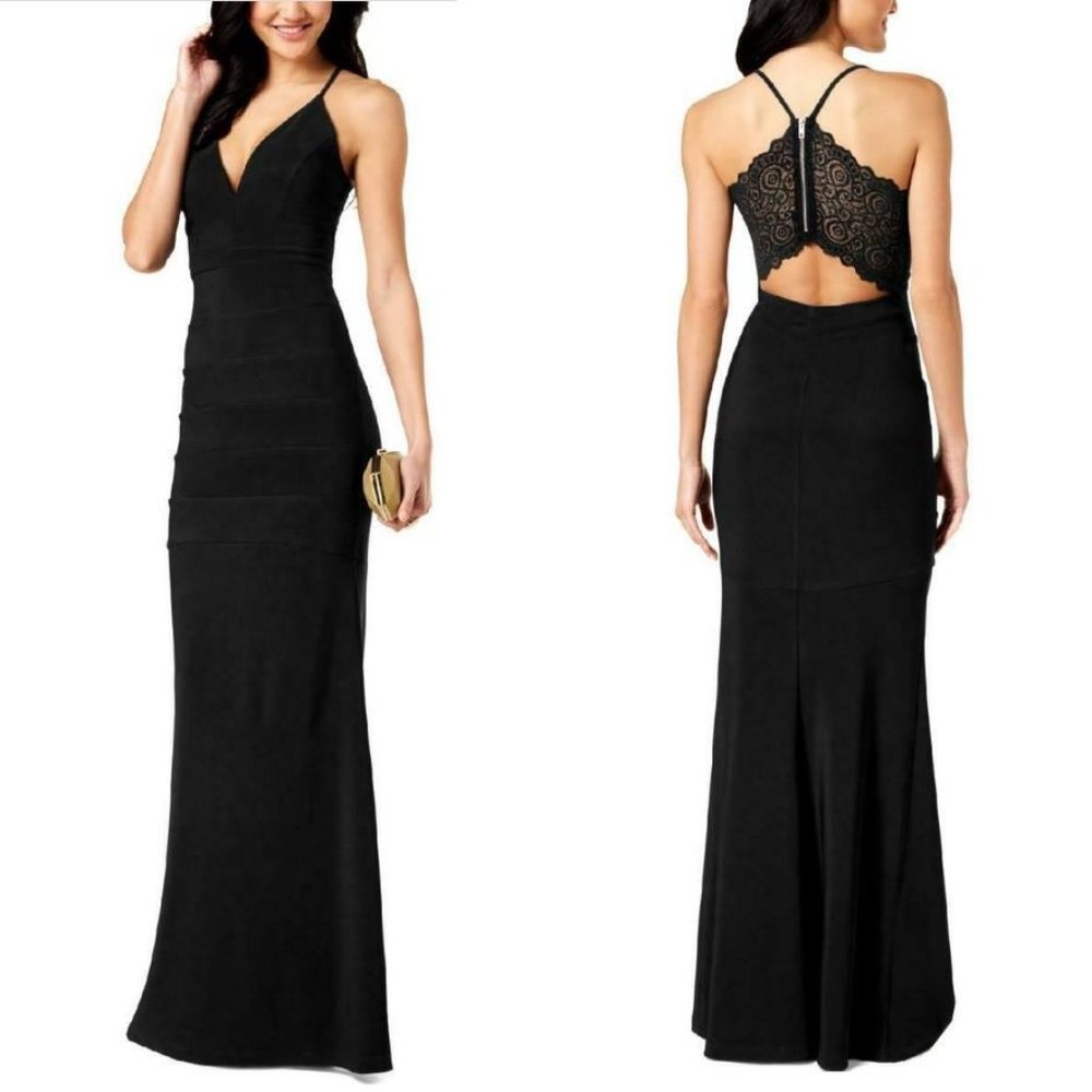 black laced back evening dress